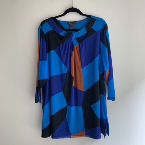 INC International Women’s Top y2k 2000s Concepts Draped Plus Size 3X Blue Print - Picture 2 of 11